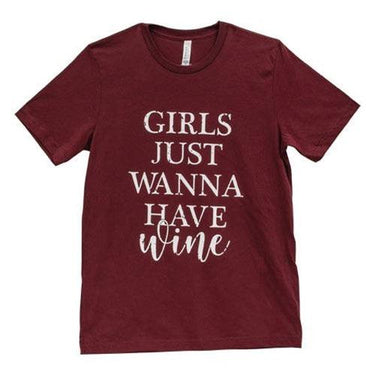 Girls Just Wanna Have Wine T-Shirt Heather Cardinal Large - The Fox Decor